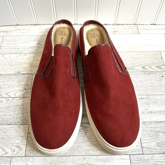 Time and Tru Memory Foam Women 10 Faux Fur Insole Burgundy Slip on Mule Sneakers - Picture 4 of 8